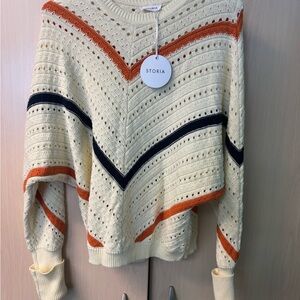 Storia Cream and Orange Chevron Sweater